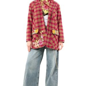 Aratta Fuschia Plaid Jacket with Floral Accents